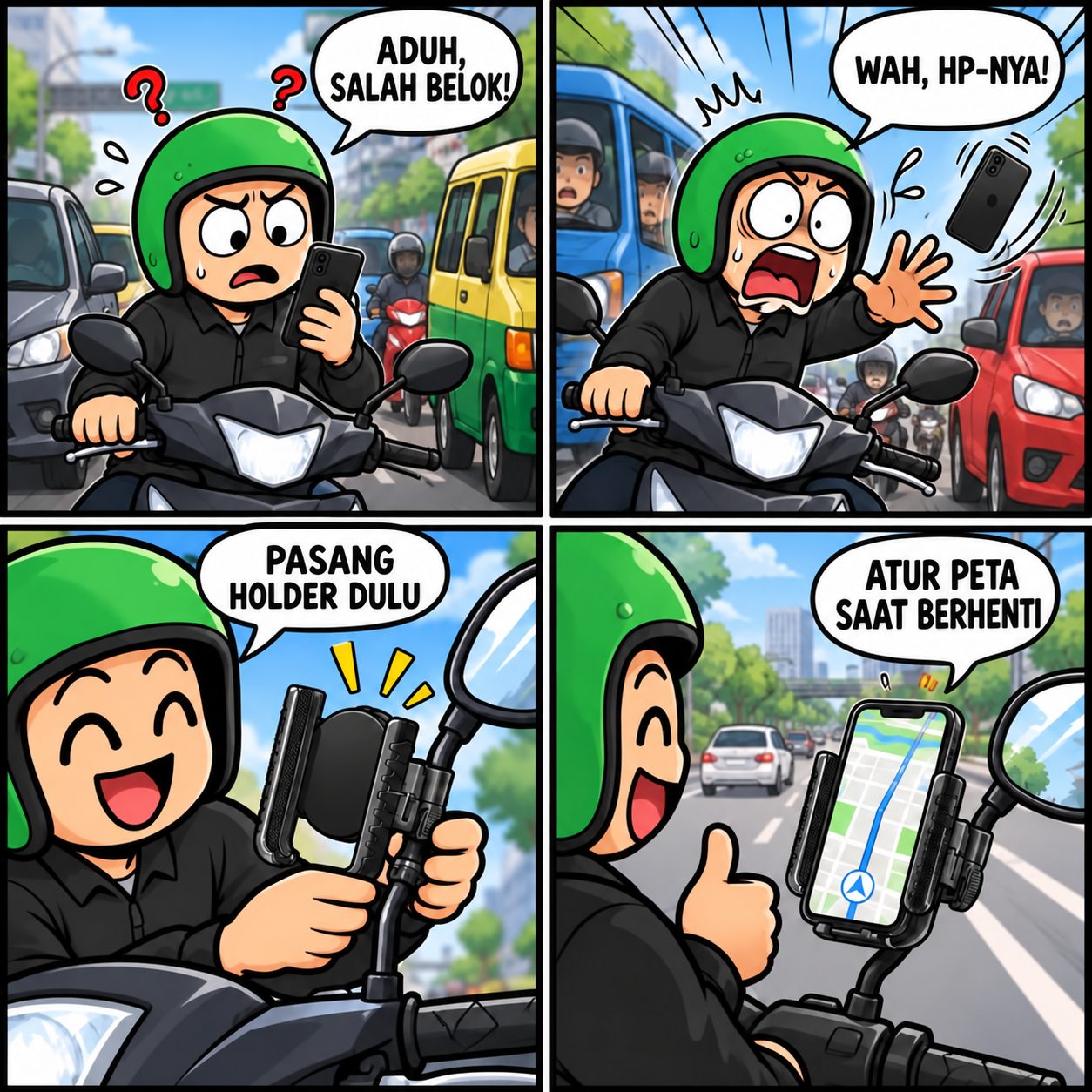 Komik singkat tentang Holder HP Spion Motor Double Lock